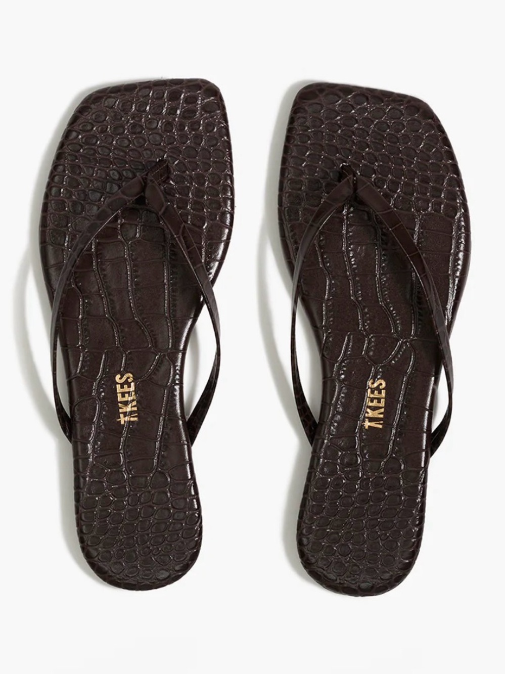 TKEES Dark Brown Croc-Embossed Square Toe Flip Flop Sandals - 9 BRAND NEW